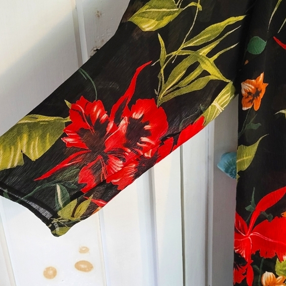 Susan Graver Tropical Print Sheer Button Front Tunic Cover-up - Picture 6 of 8